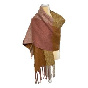 Jessica‎ Simpson Scarf Wrap Mustard and Pink with Fringe Blanket Scarf